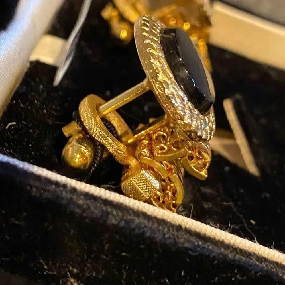Vintage Dante Onyx Gold Wrap Around Mesh Cuff Links Boxed
